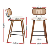 2x Artiss Bar Stools Kitchen Counter Rattan Chairs PU Leather Padding Chez Guru